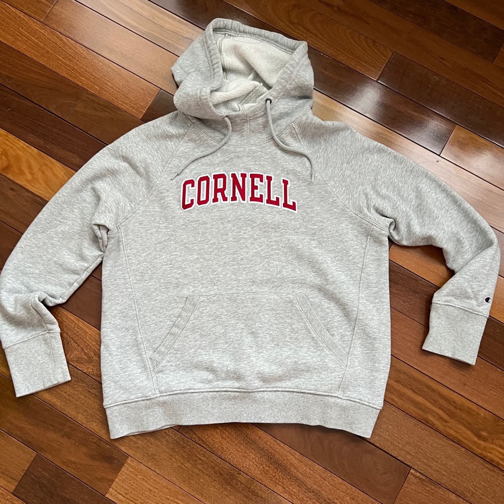 Champion Gray Hoodie with Red Cornell Logo
